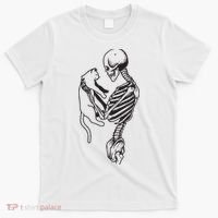 Funny Skeleton Holding A Cat, Cat Lover, Cat Mom, Halloween T-Shirt thumb 0