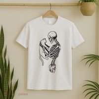 Funny Skeleton Holding A Cat, Cat Lover, Cat Mom, Halloween T-Shirt thumb 2