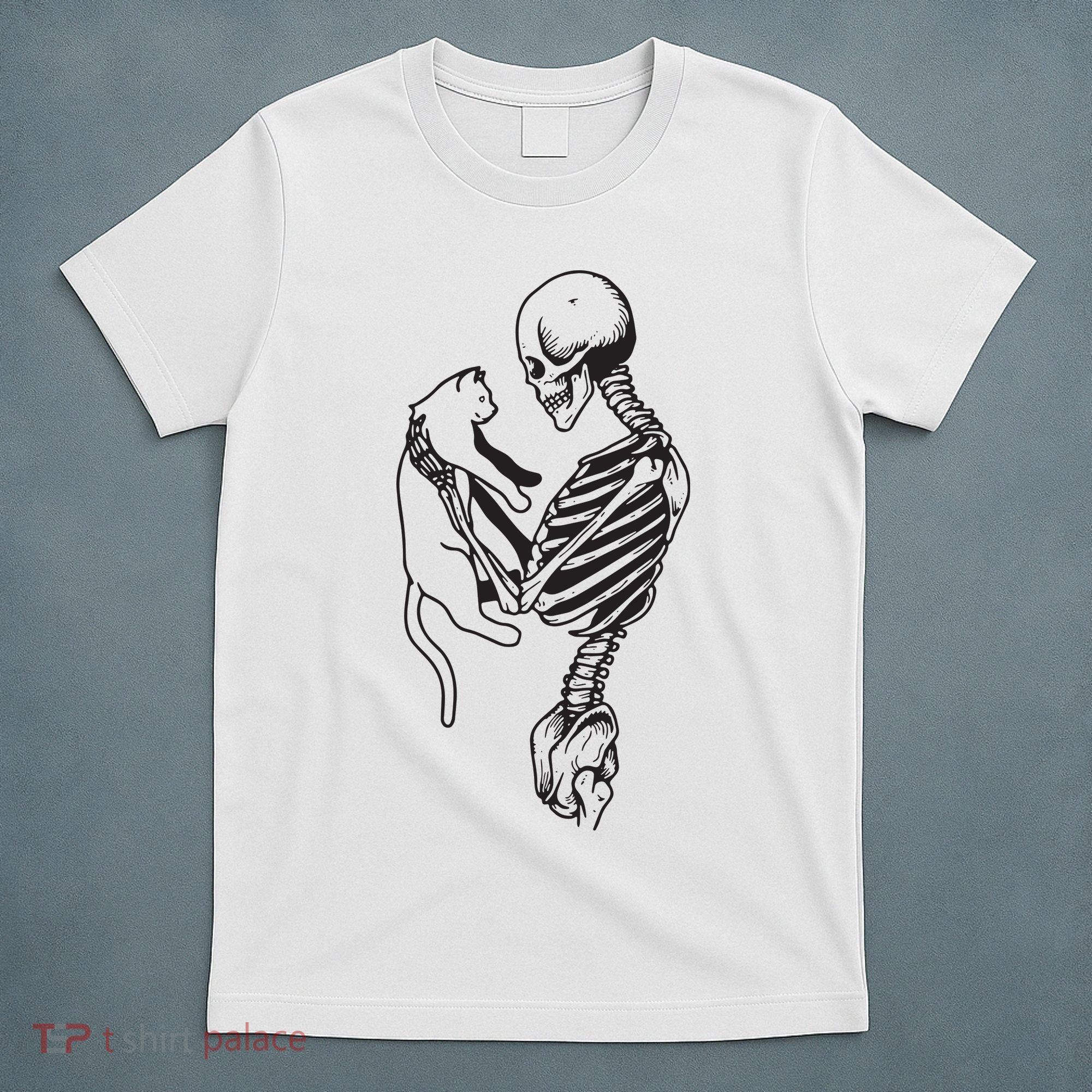 Funny Skeleton Holding A Cat, Cat Lover, Cat Mom, Halloween T-Shirt
