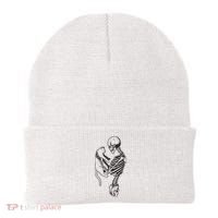 Funny Skeleton Holding A Cat, Cat Lover, Cat Mom, Halloween Beanie thumb 0