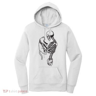 Funny Skeleton Holding A Cat, Cat Lover, Cat Mom, Halloween Women's Hoodie