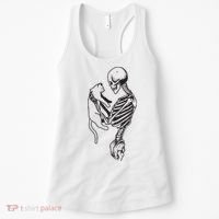 Funny Skeleton Holding A Cat, Cat Lover, Cat Mom, Halloween Women's Tank Top thumb 0