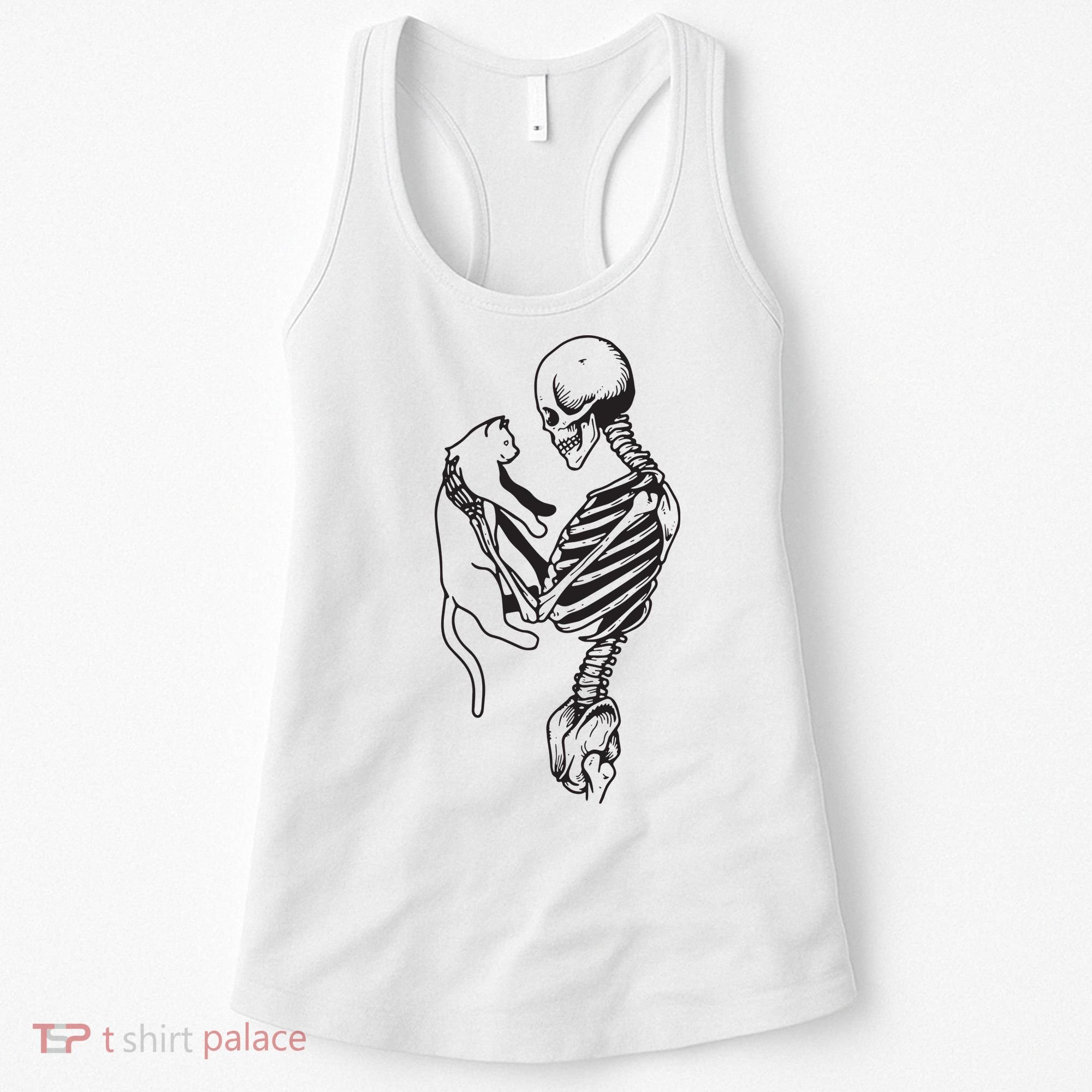 Funny Skeleton Holding A Cat, Cat Lover, Cat Mom, Halloween Women's Tank Top