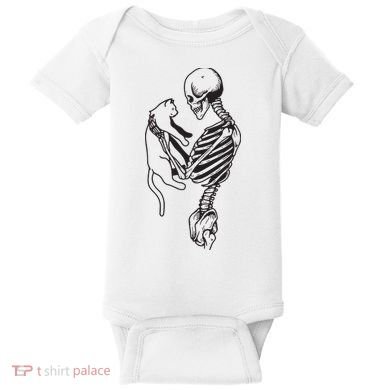 Funny Skeleton Holding A Cat, Cat Lover, Cat Mom, Halloween Baby Bodysuit