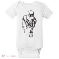 Funny Skeleton Holding A Cat, Cat Lover, Cat Mom, Halloween Baby Bodysuit thumb 0