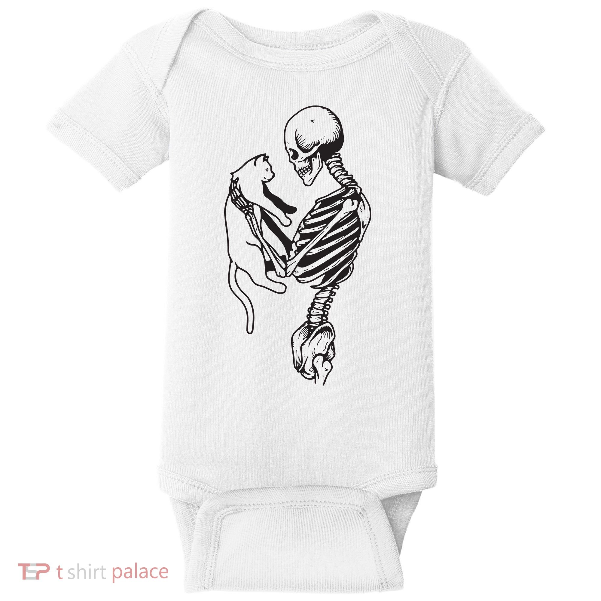 Funny Skeleton Holding A Cat, Cat Lover, Cat Mom, Halloween Baby Bodysuit