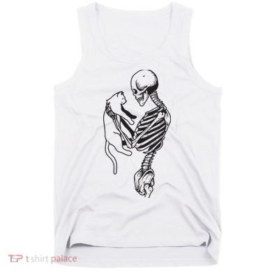Funny Skeleton Holding A Cat, Cat Lover, Cat Mom, Halloween Tank Top