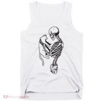 Funny Skeleton Holding A Cat, Cat Lover, Cat Mom, Halloween Tank Top thumb 0