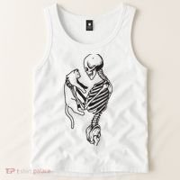 Funny Skeleton Holding A Cat, Cat Lover, Cat Mom, Halloween Tank Top thumb 2