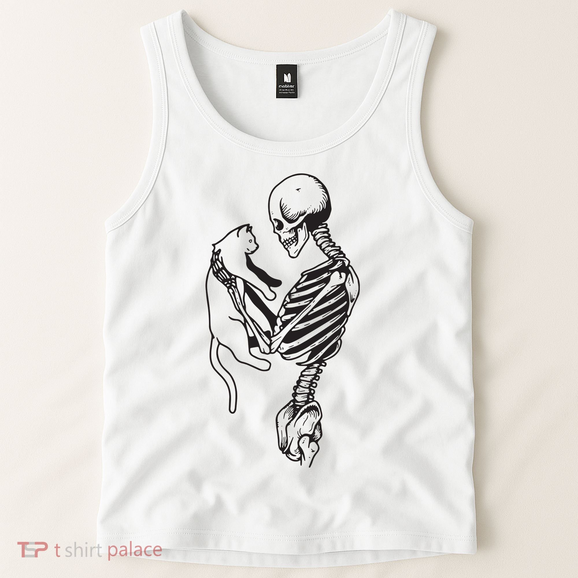 Funny Skeleton Holding A Cat, Cat Lover, Cat Mom, Halloween Tank Top