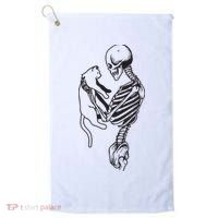 Funny Skeleton Holding A Cat, Cat Lover, Cat Mom, Halloween Golf Towel thumb 0