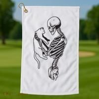 Funny Skeleton Holding A Cat, Cat Lover, Cat Mom, Halloween Golf Towel thumb 1