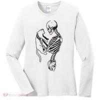 Funny Skeleton Holding A Cat, Cat Lover, Cat Mom, Halloween Women's Long Sleeve Shirt thumb 0