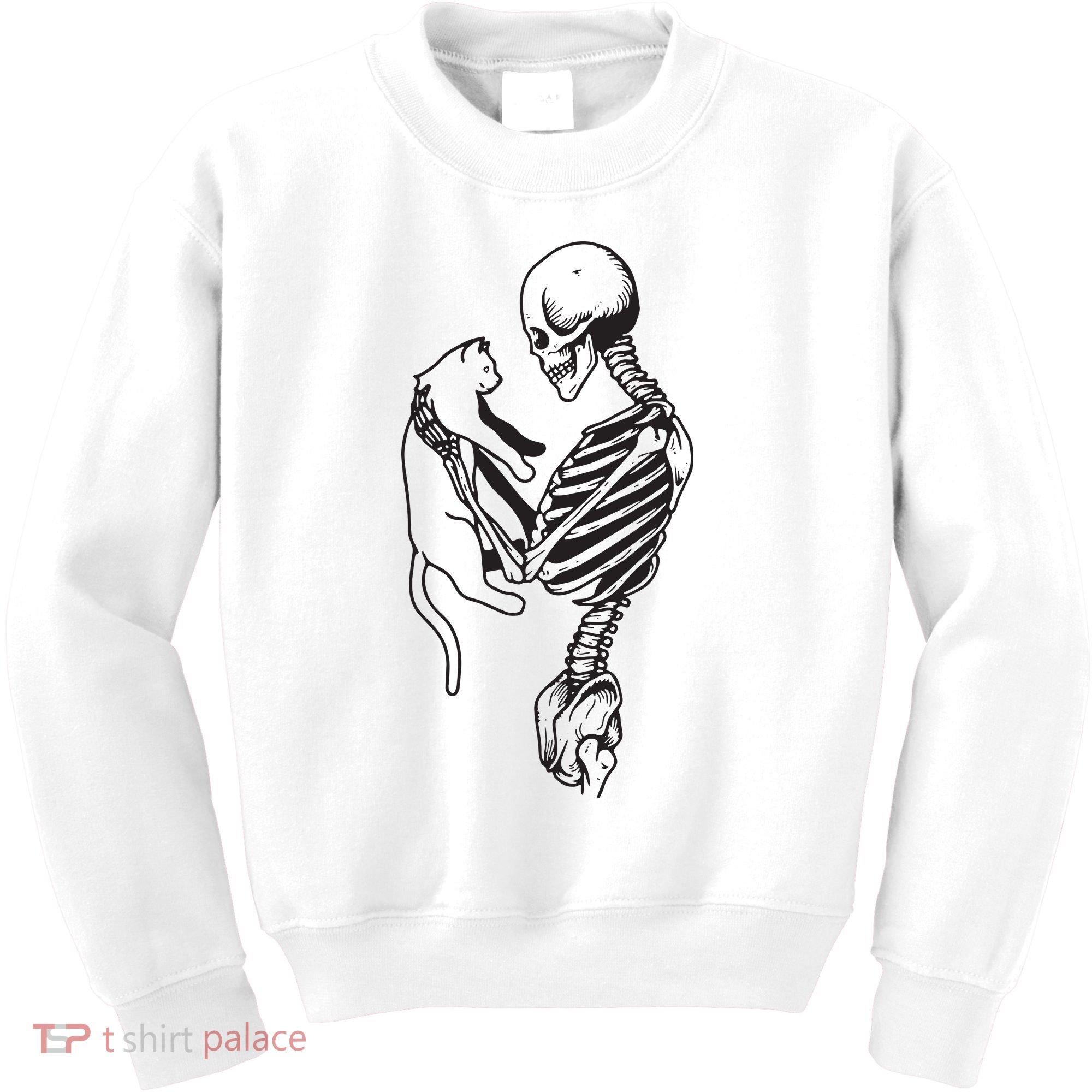 Funny Skeleton Holding A Cat, Cat Lover, Cat Mom, Halloween Kids Sweatshirt