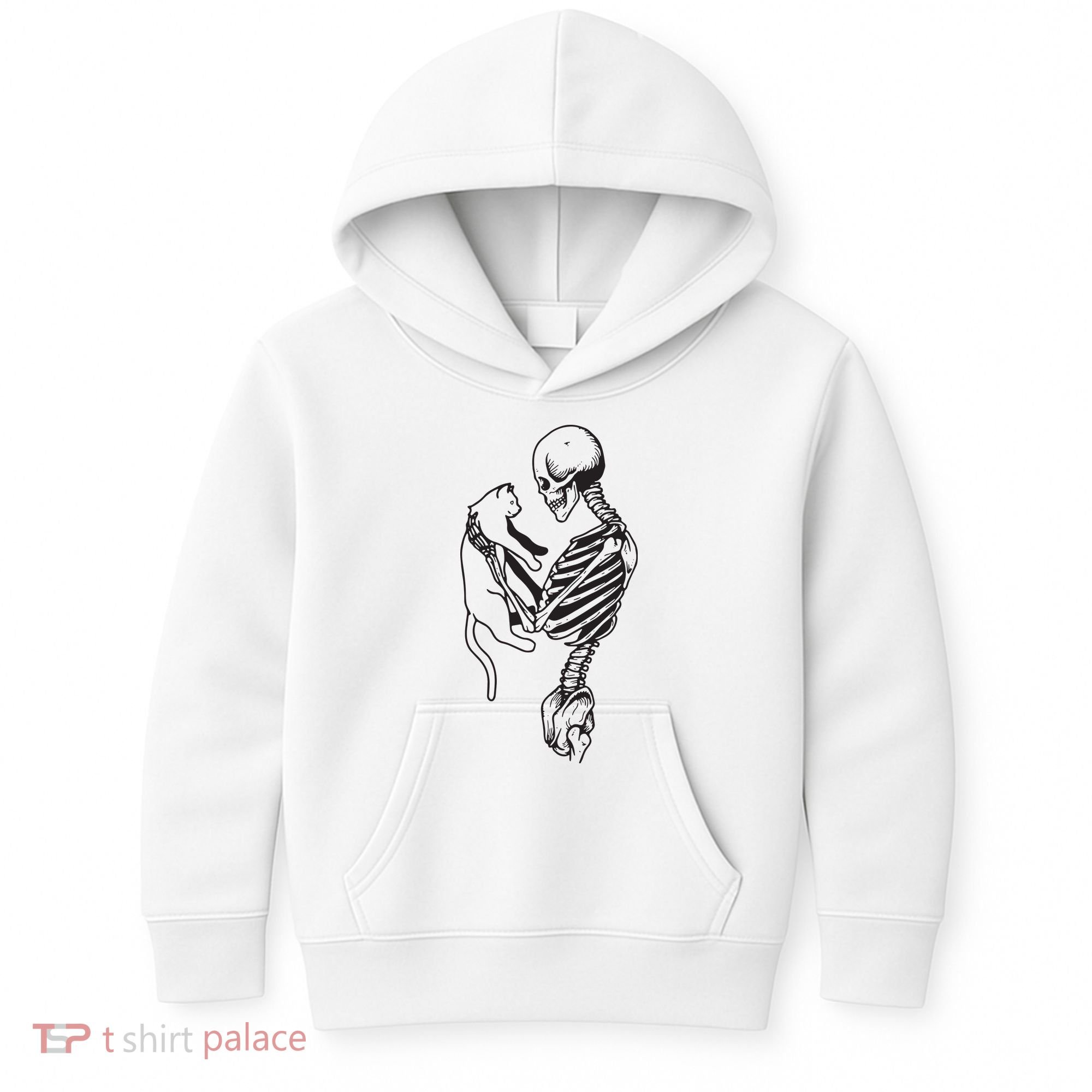 Funny Skeleton Holding A Cat, Cat Lover, Cat Mom, Halloween Kids Hoodie