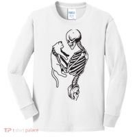 Funny Skeleton Holding A Cat, Cat Lover, Cat Mom, Halloween Kids Long Sleeve Shirt thumb 0