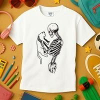 Funny Skeleton Holding A Cat, Cat Lover, Cat Mom, Halloween Kids T-Shirt thumb 3