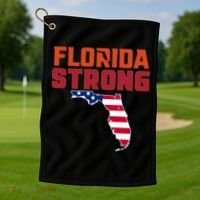 Florida Strong Hurricane Ian Support Florida American Flag Golf Towel thumb 1