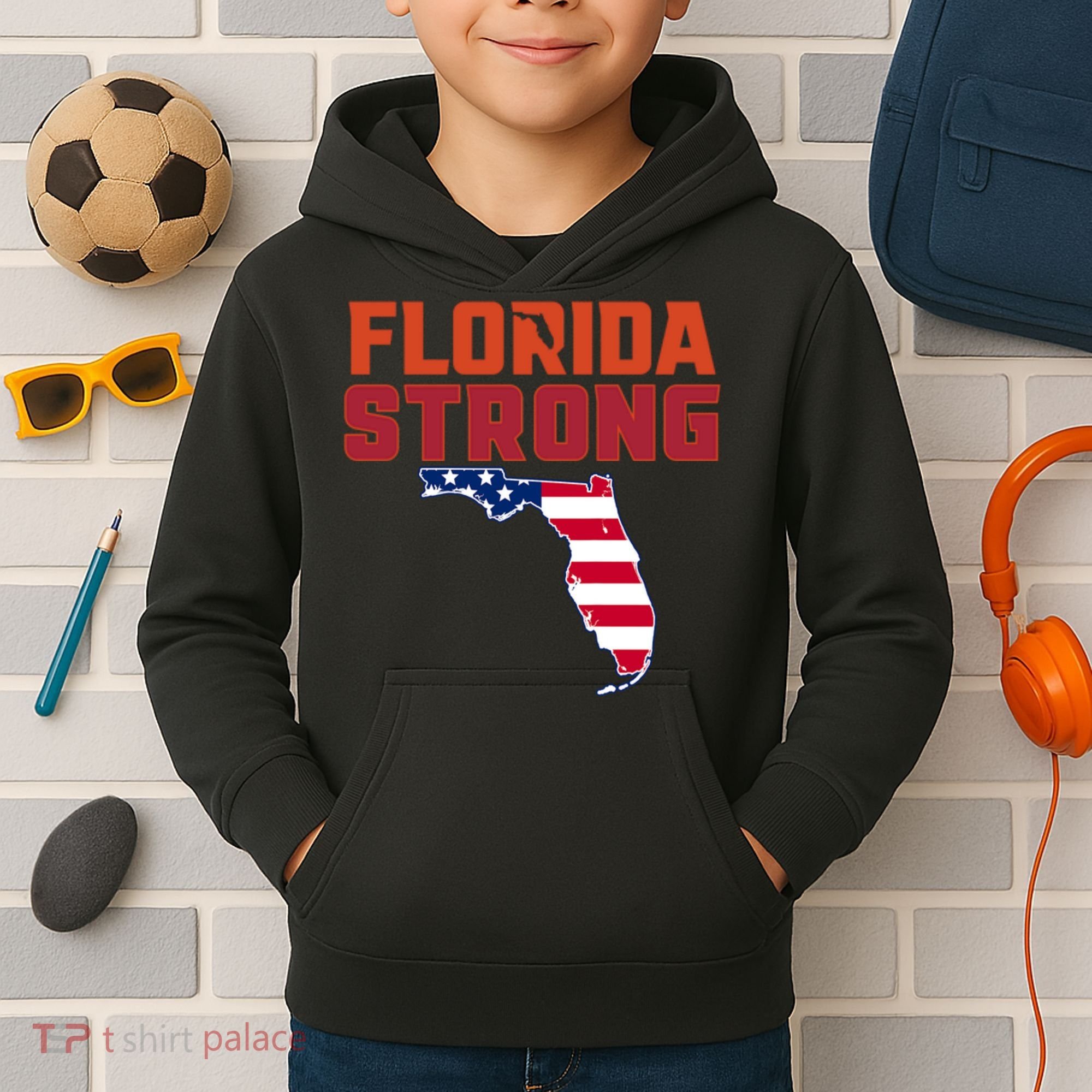 Florida Strong Hurricane Ian Support Florida American Flag Kids Hoodie
