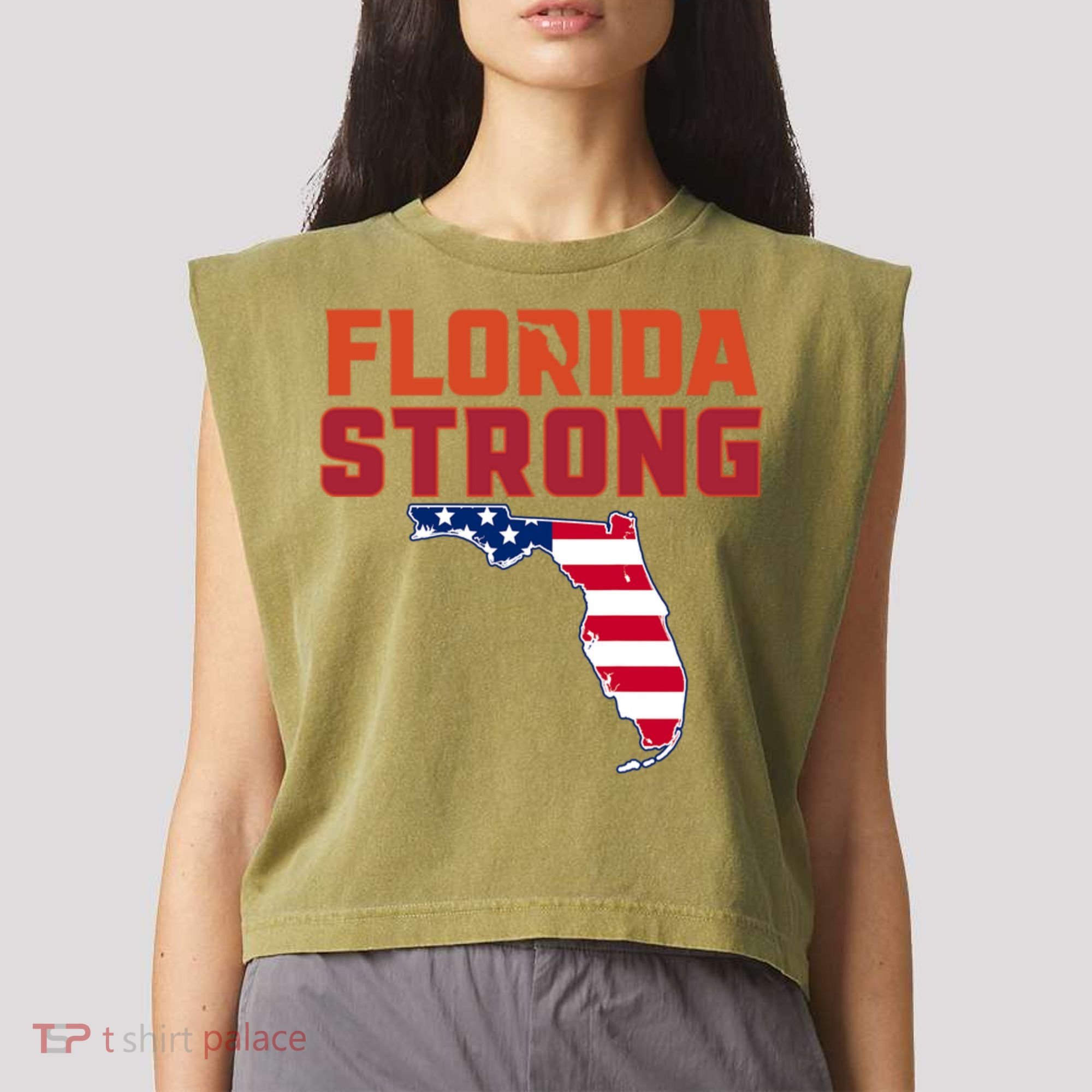 Florida Strong Hurricane Ian Support Florida American Flag Garment-Dyed Women's Muscle Tee