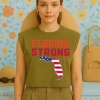 Florida Strong Hurricane Ian Support Florida American Flag Garment-Dyed Women's Muscle Tee thumb 4