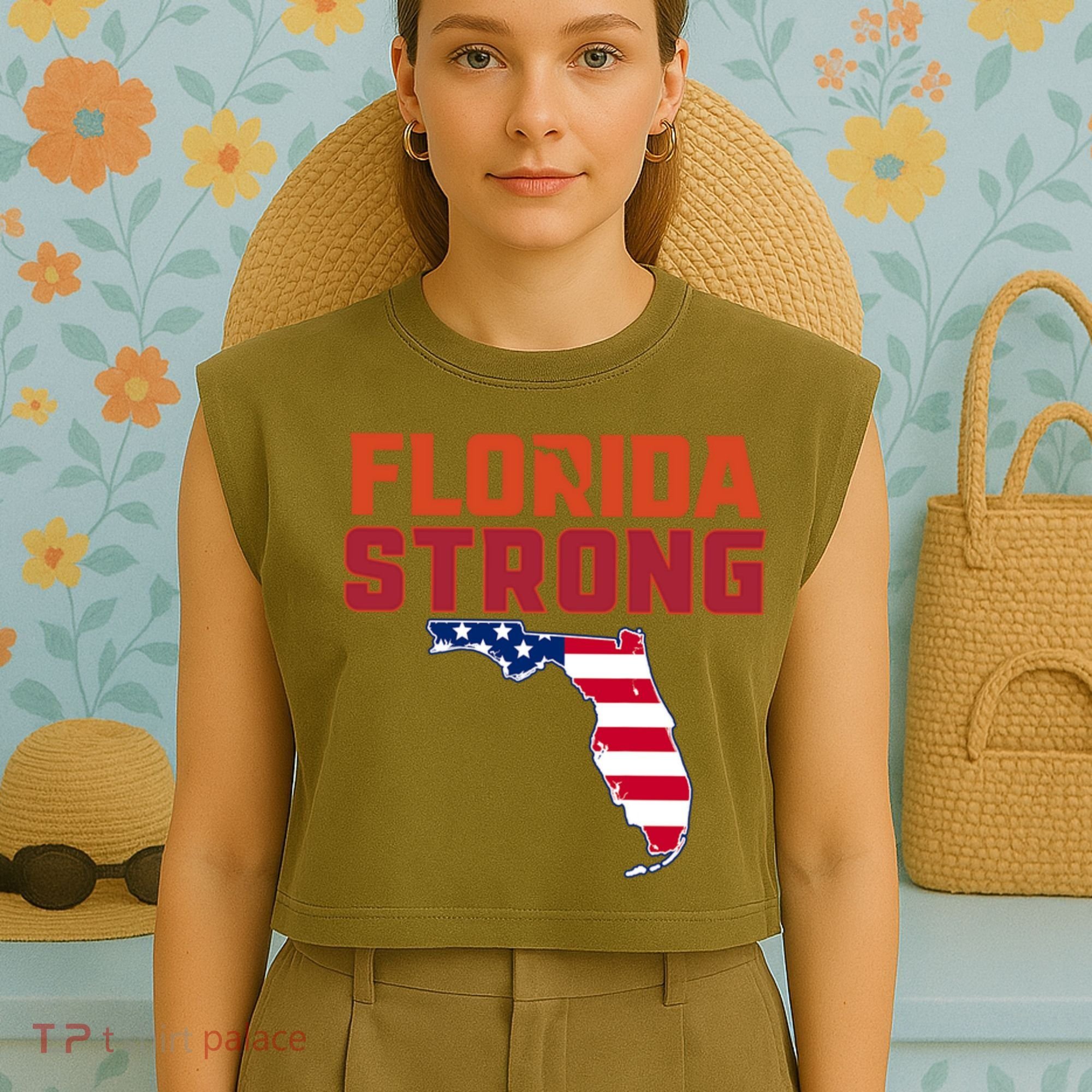 Florida Strong Hurricane Ian Support Florida American Flag Garment-Dyed Women's Muscle Tee