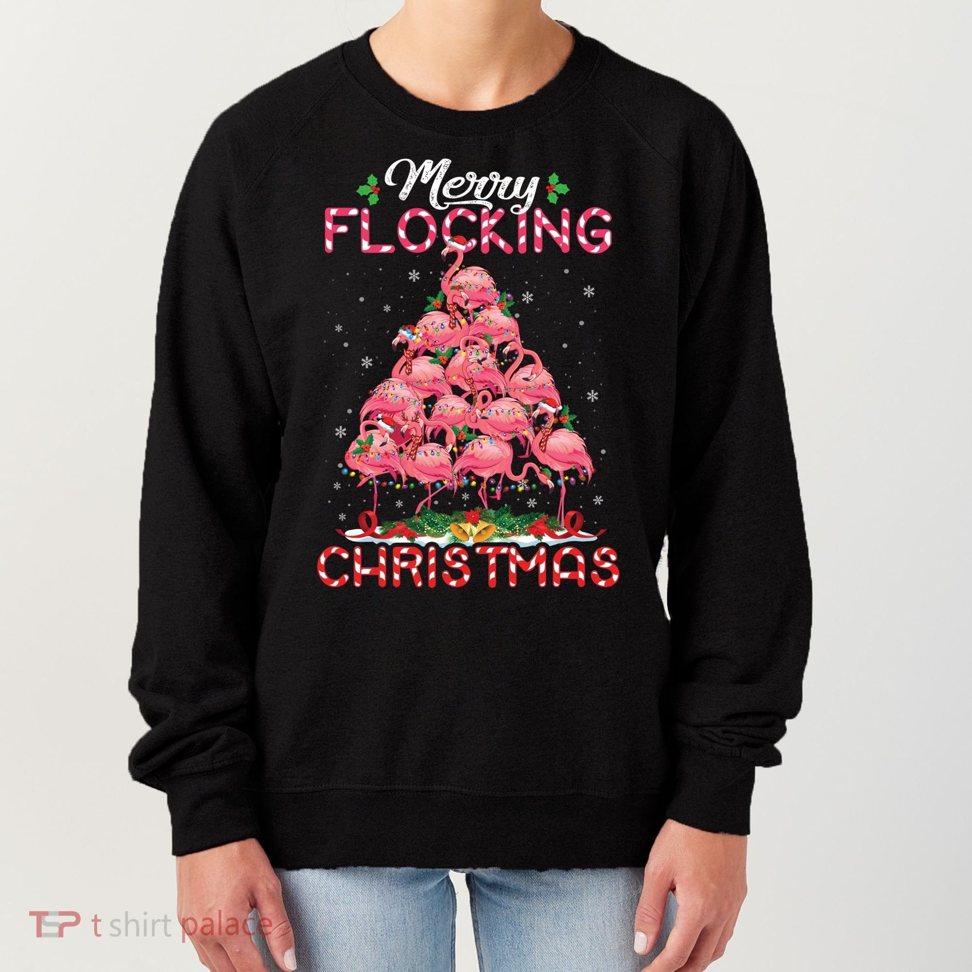 Flamingo Santa Hat Reindeer Xmas Merry Flocking Christmas Gift Women's Sweatshirt