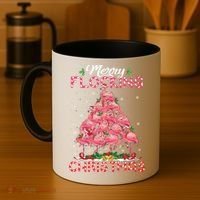 Flamingo Santa Hat Reindeer Xmas Merry Flocking Christmas Gift Coffee Mug thumb 4