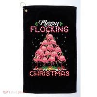 Flamingo Santa Hat Reindeer Xmas Merry Flocking Christmas Gift Golf Towel thumb 0