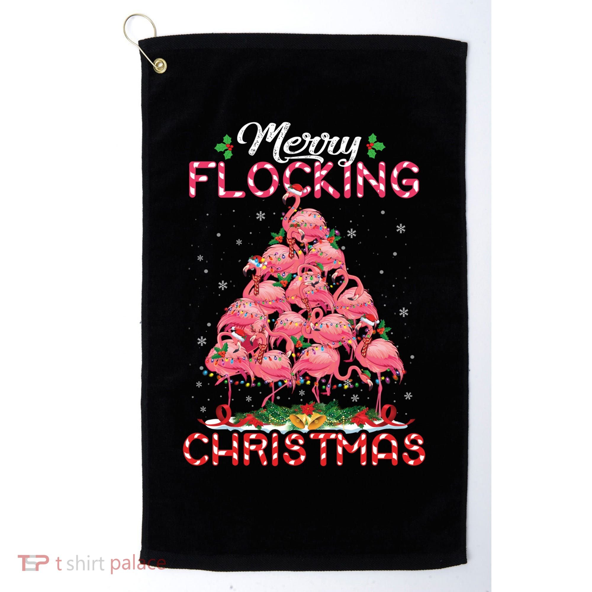 Flamingo Santa Hat Reindeer Xmas Merry Flocking Christmas Gift Golf Towel