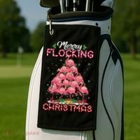 Flamingo Santa Hat Reindeer Xmas Merry Flocking Christmas Gift Golf Towel thumb 2