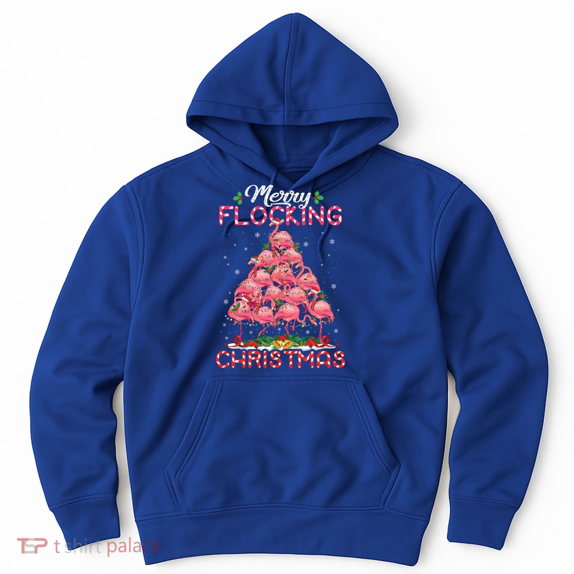 Flamingo Santa Hat Reindeer Xmas Merry Flocking Christmas Gift Hoodie