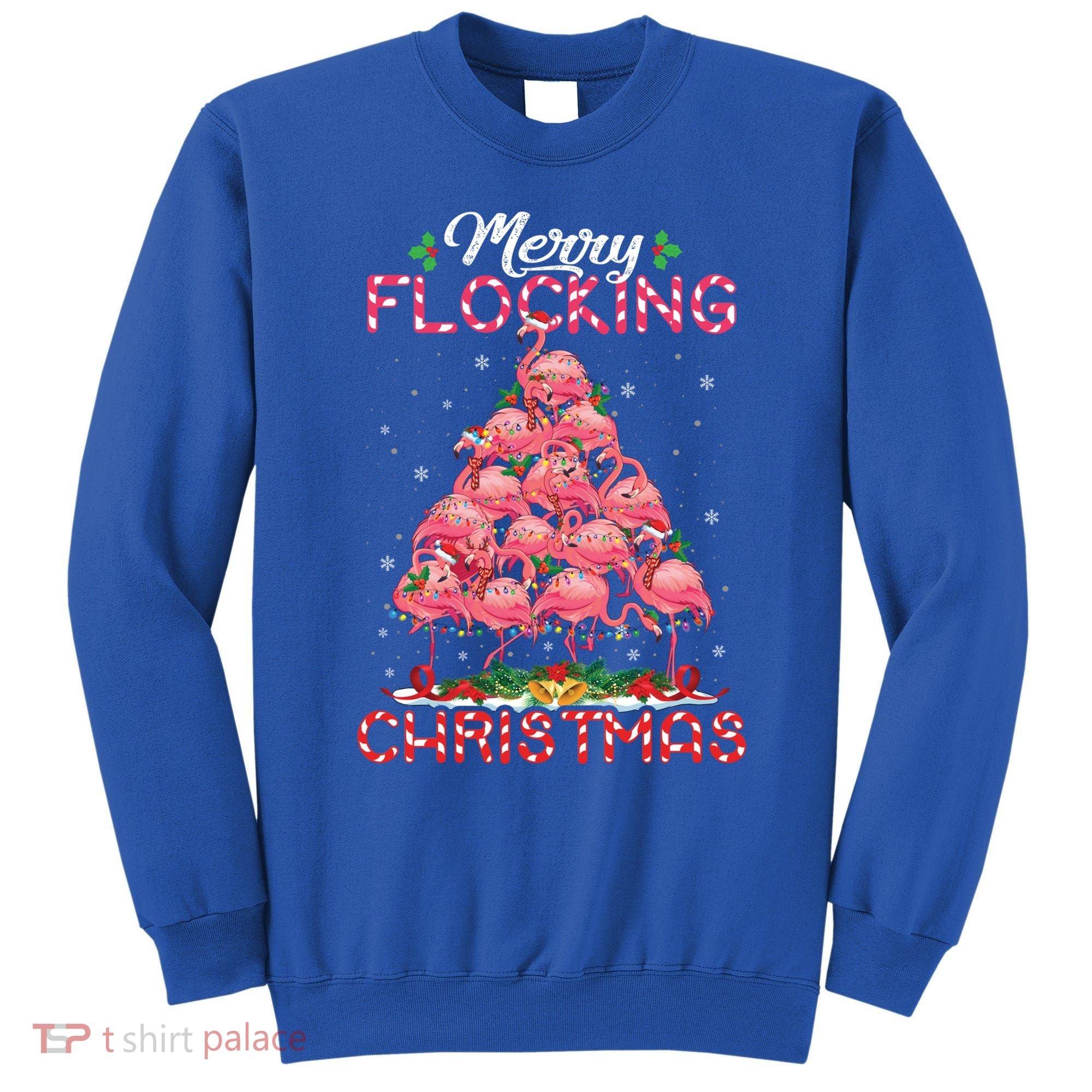 Flamingo Santa Hat Reindeer Xmas Merry Flocking Christmas Gift Sweatshirt