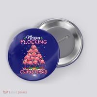 Flamingo Santa Hat Reindeer Xmas Merry Flocking Christmas Gift Button thumb 0