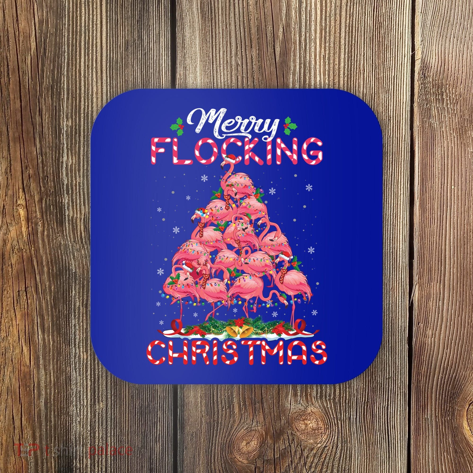 Flamingo Santa Hat Reindeer Xmas Merry Flocking Christmas Gift Coaster