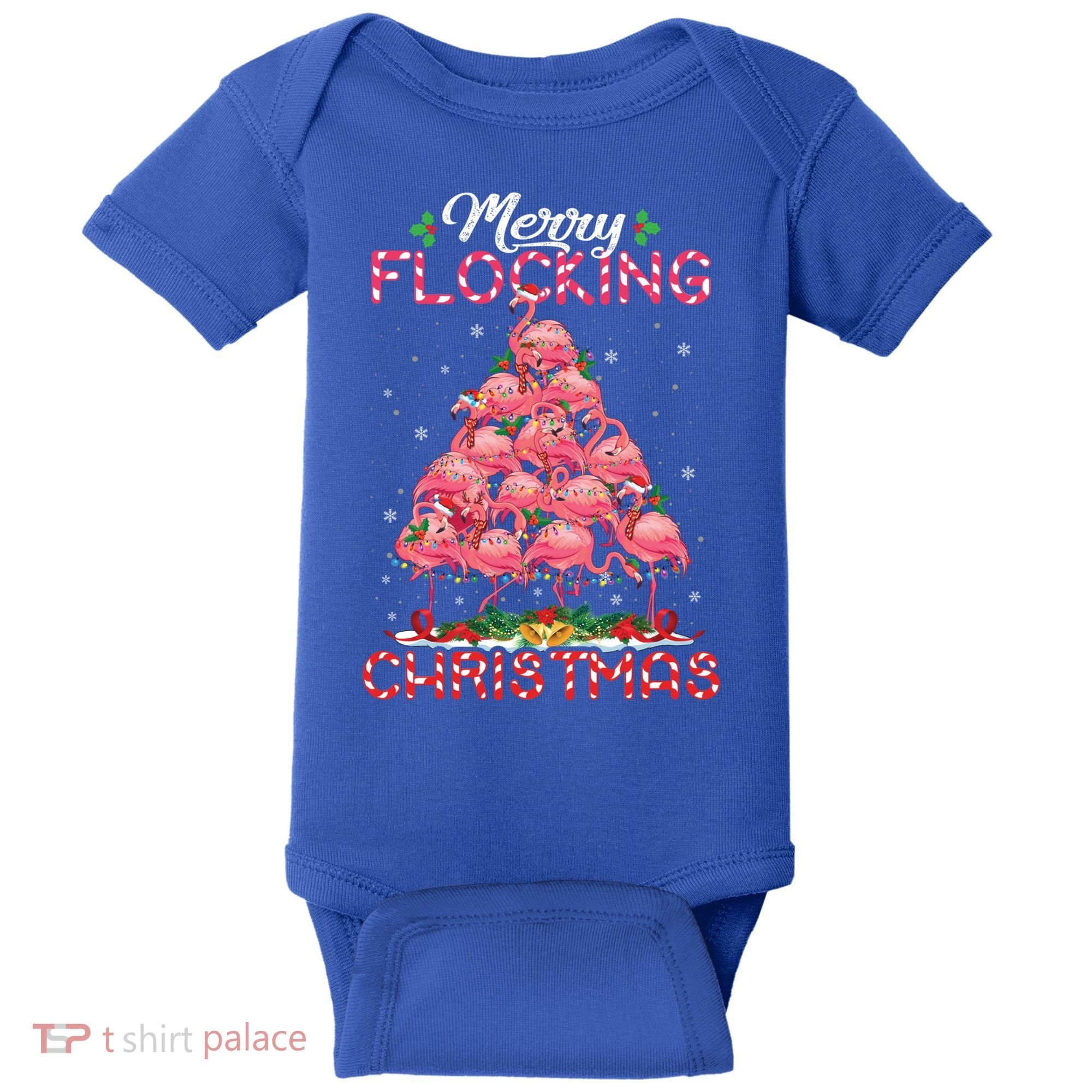 Flamingo Santa Hat Reindeer Xmas Merry Flocking Christmas Gift Baby Bodysuit
