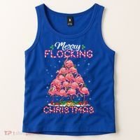 Flamingo Santa Hat Reindeer Xmas Merry Flocking Christmas Gift Tank Top thumb 2