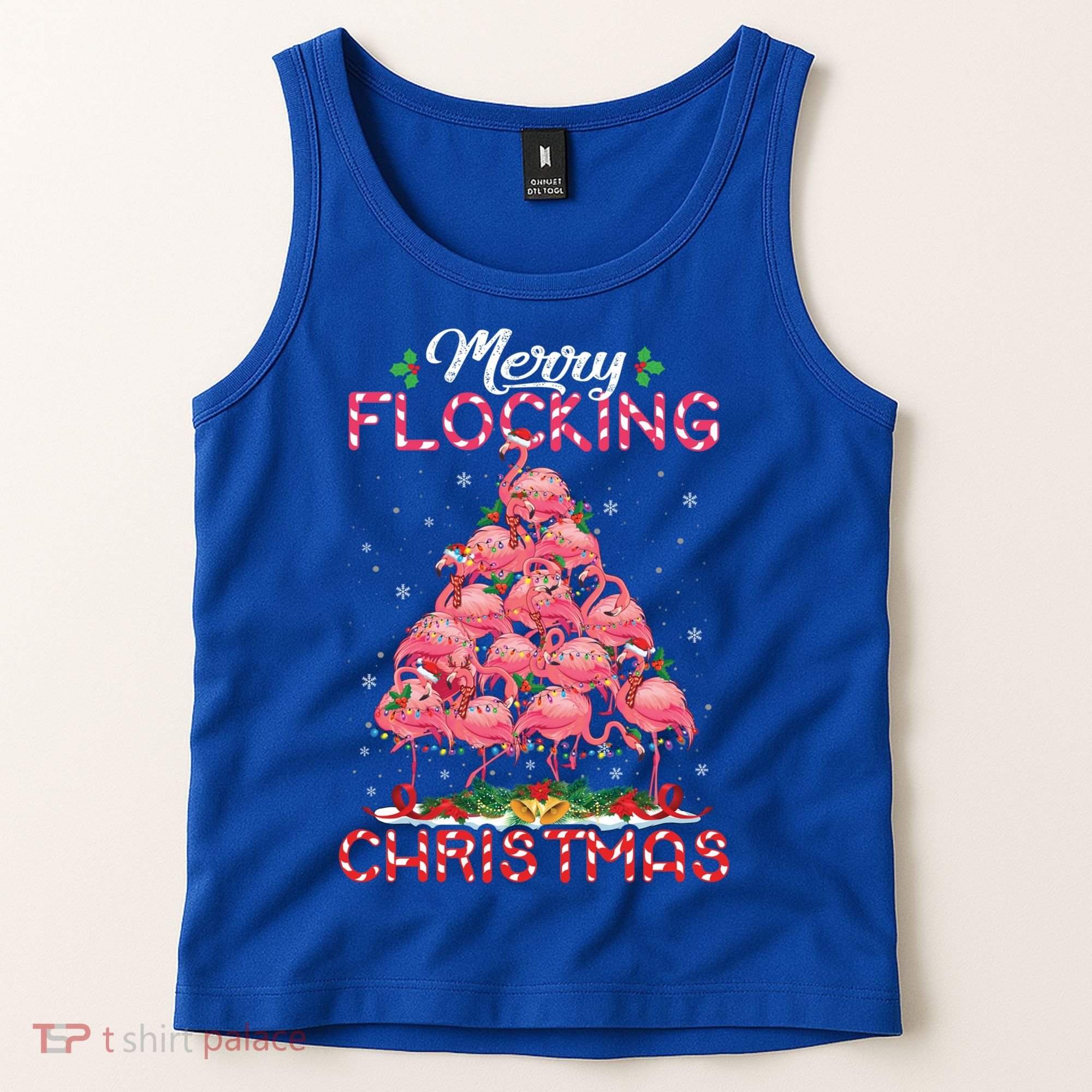 Flamingo Santa Hat Reindeer Xmas Merry Flocking Christmas Gift Tank Top