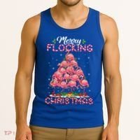 Flamingo Santa Hat Reindeer Xmas Merry Flocking Christmas Gift Tank Top thumb 3