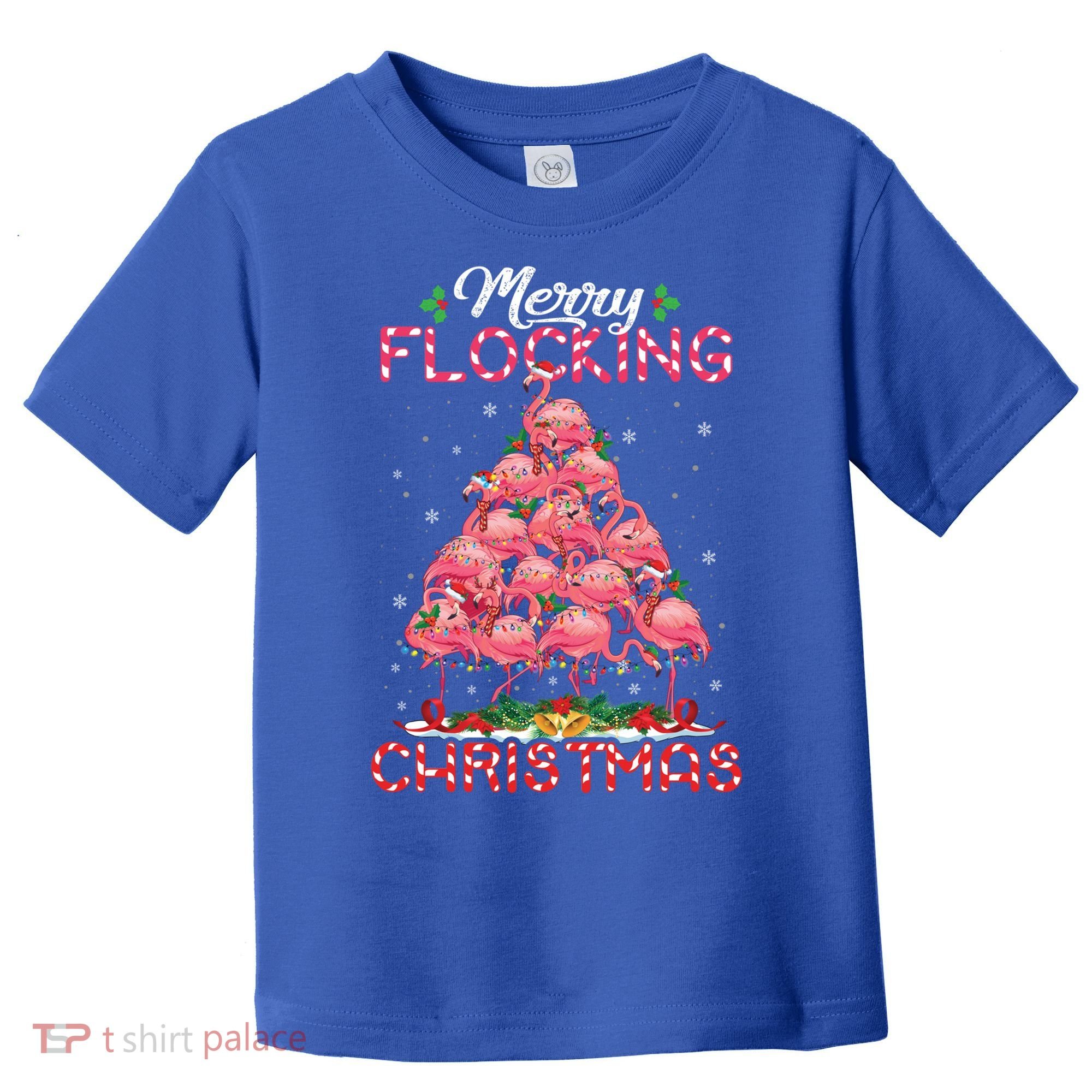 Flamingo Santa Hat Reindeer Xmas Merry Flocking Christmas Gift Toddler T-Shirt