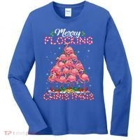 Flamingo Santa Hat Reindeer Xmas Merry Flocking Christmas Gift Women's Long Sleeve Shirt thumb 0