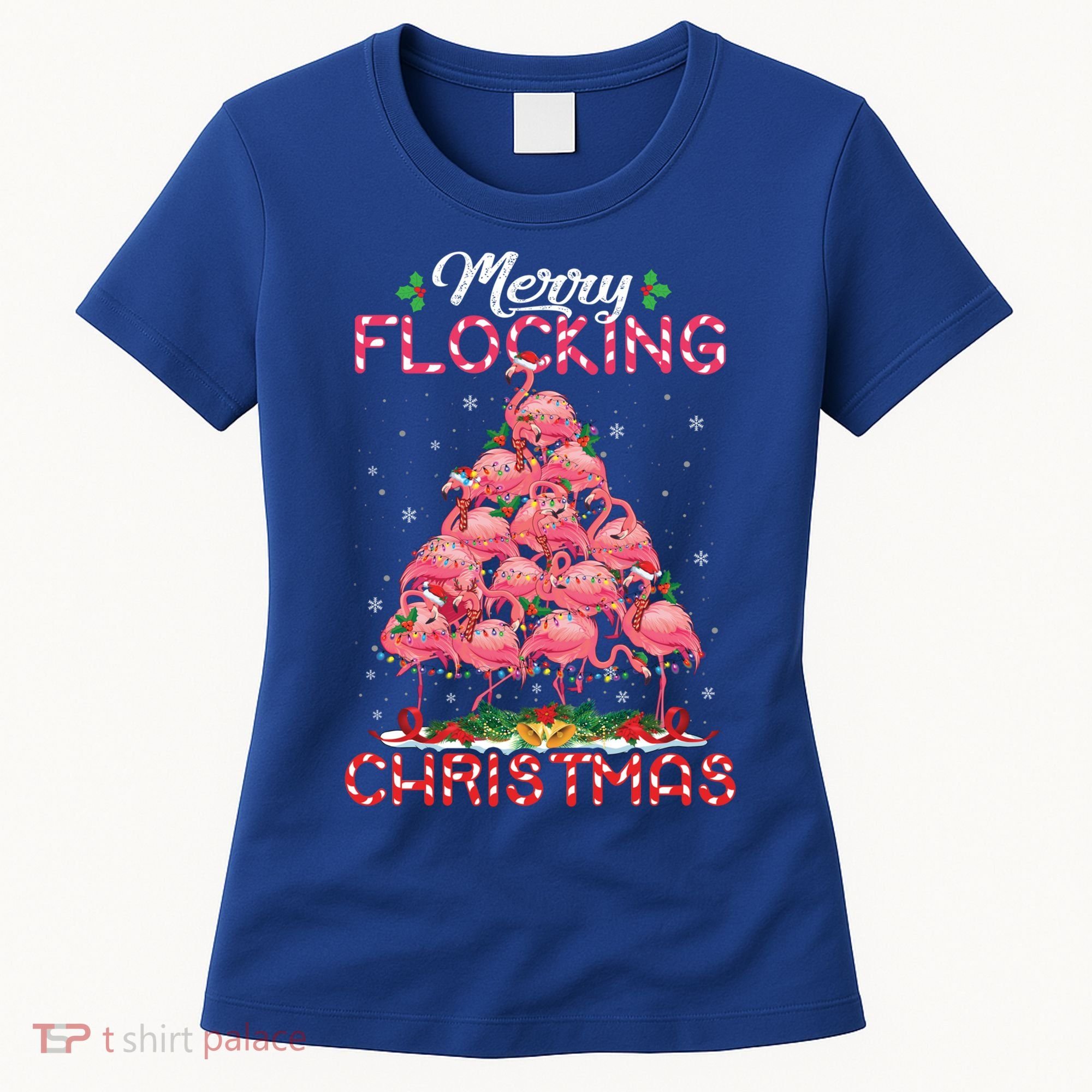 Flamingo Santa Hat Reindeer Xmas Merry Flocking Christmas Gift Women's T-Shirt