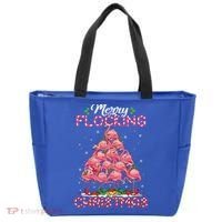 Flamingo Santa Hat Reindeer Xmas Merry Flocking Christmas Gift Tote Bag thumb 0