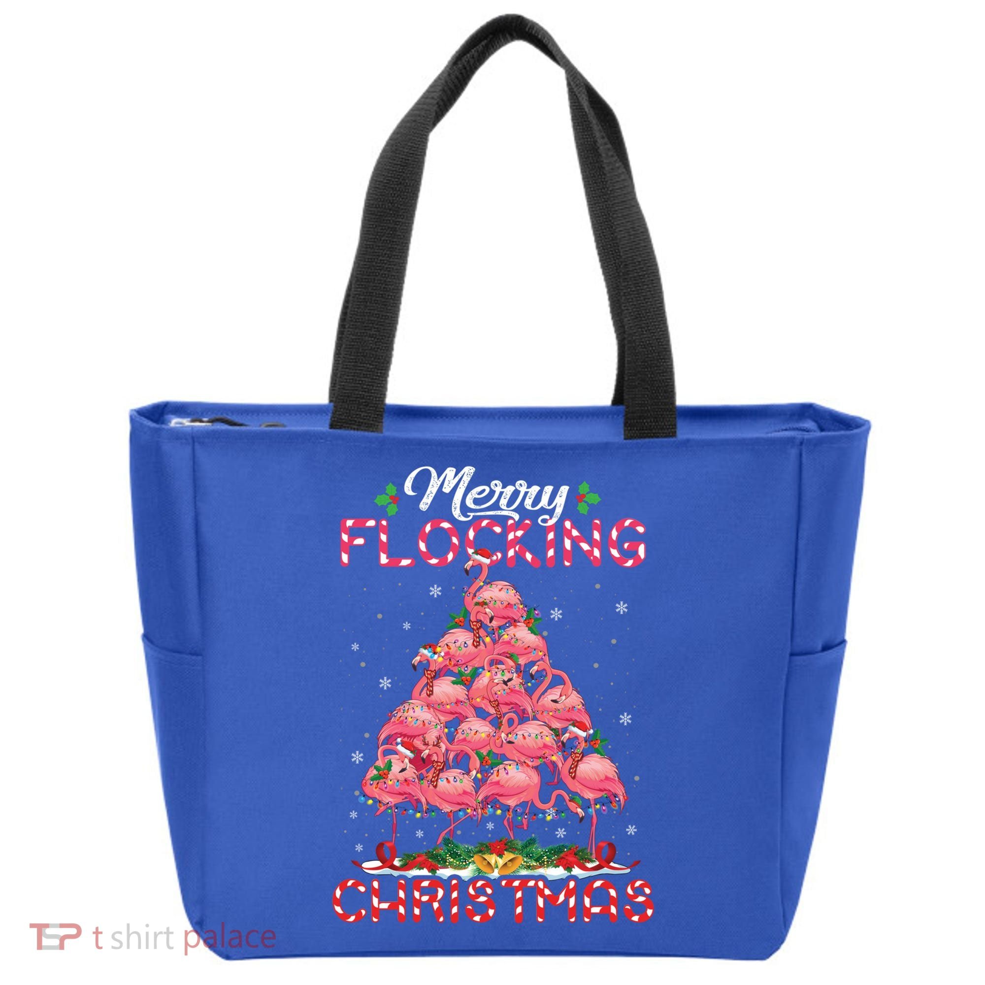 Flamingo Santa Hat Reindeer Xmas Merry Flocking Christmas Gift Tote Bag
