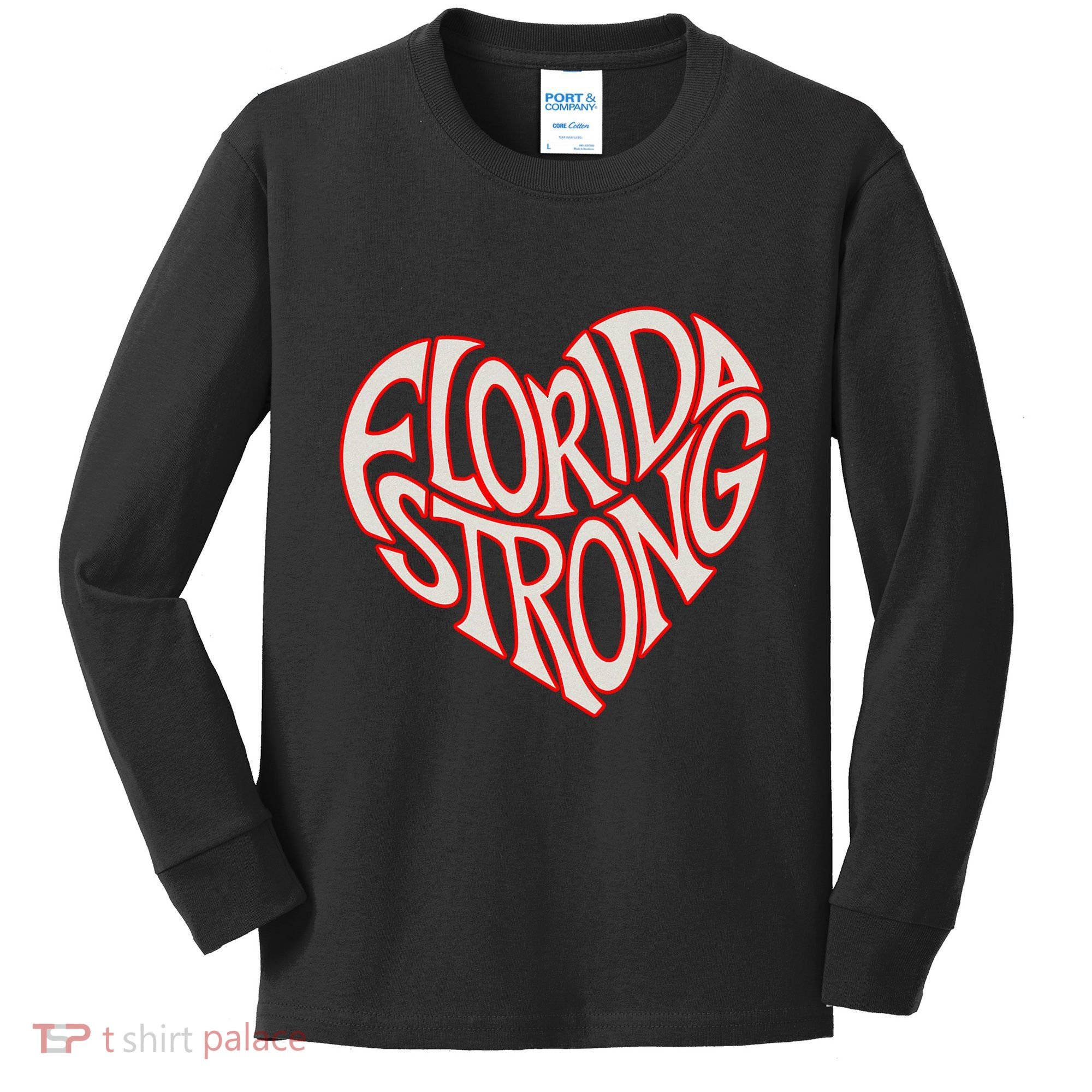 Florida Strong Heart State Pride Typography Kids Long Sleeve Shirt