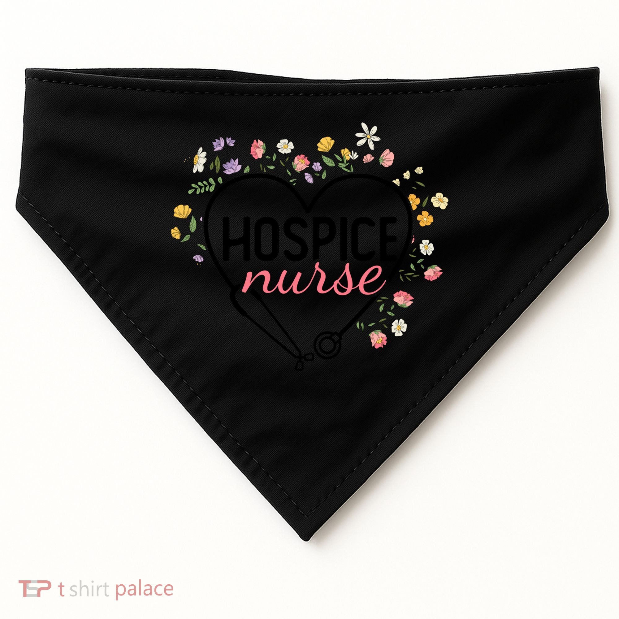 Floral Stethoscope Heart Nursing Hospice Nurse Funny Gift USA-Made Doggie Bandana