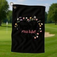 Floral Stethoscope Heart Nursing Hospice Nurse Funny Gift Golf Towel thumb 1