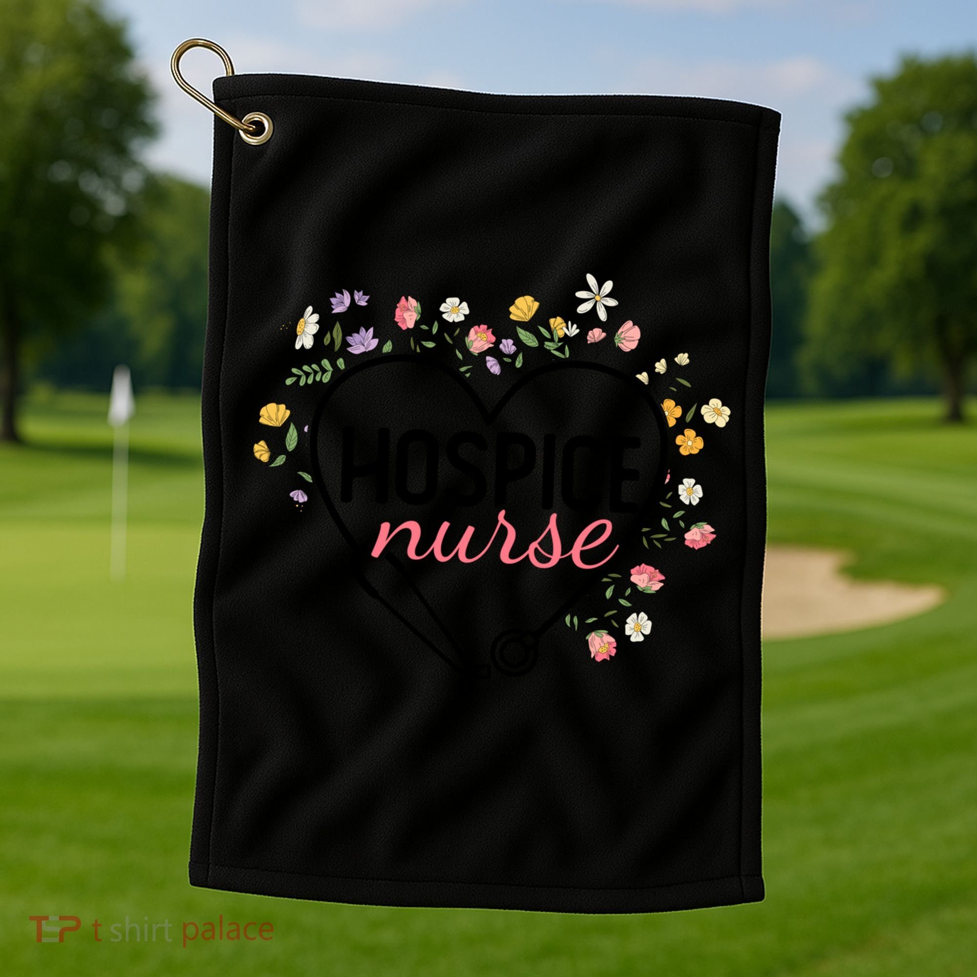 Floral Stethoscope Heart Nursing Hospice Nurse Funny Gift Golf Towel