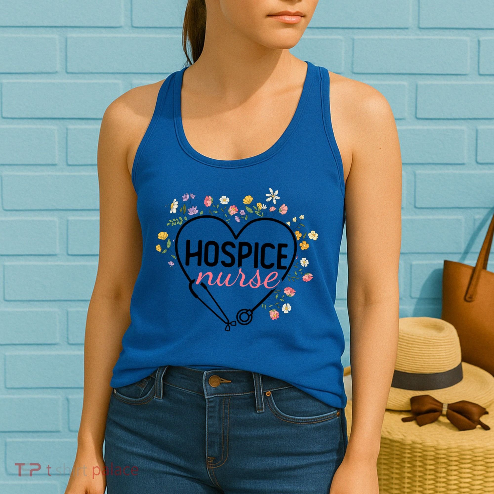 Floral Stethoscope Heart Nursing Hospice Nurse Funny Gift Women's Tank Top