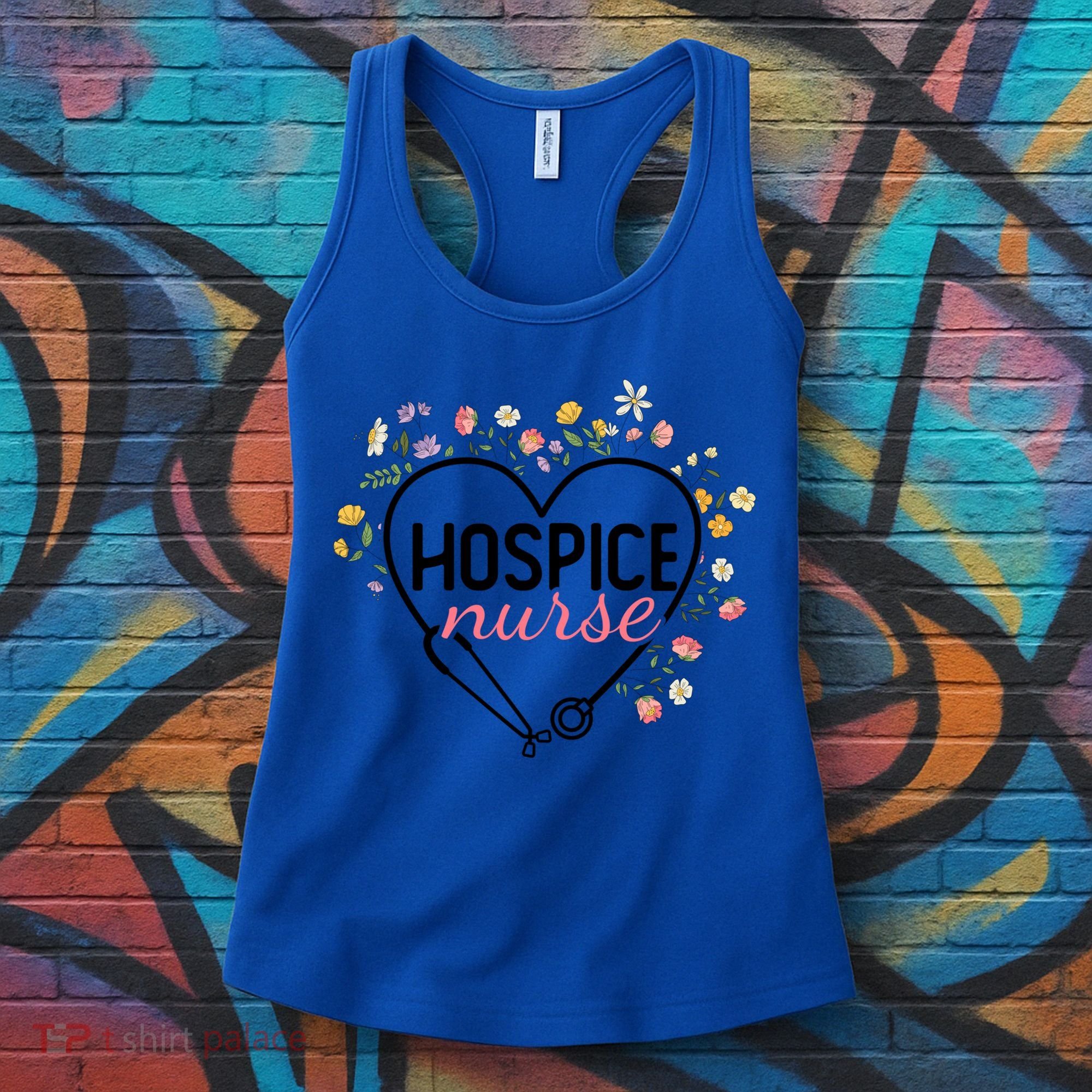 Floral Stethoscope Heart Nursing Hospice Nurse Funny Gift Women's Tank Top